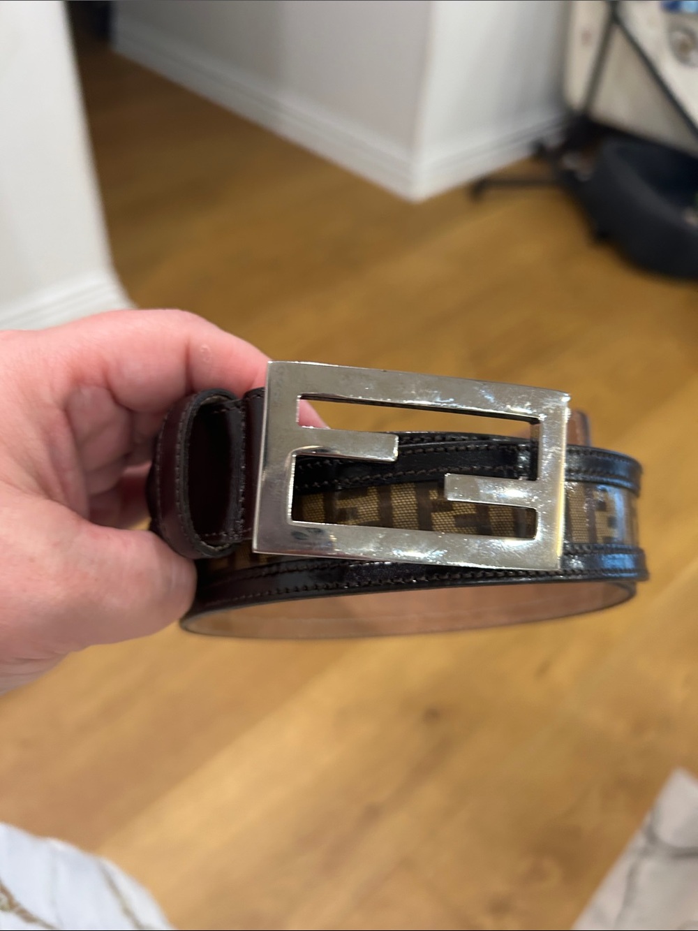 Fendi women’s  Brown and Silver FF Logo Leather Belt